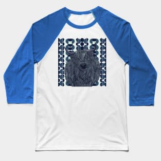 Fluffy Highland Cow - Blue Baseball T-Shirt